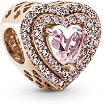 PANDORA Timeless Ciondolo con cuore a livelli brillante placcato in oro rosa 14 k con cristallo rosa orchidea e zirconia cubica rosa fairy tale