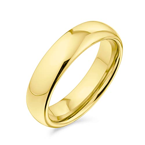 Bling Jewelry Semplice Semplice Cupola Coppie Titanio Wedding Band Anello Lucido per Gli Uomini per Le Donne Comfort Fit Gold Tone 5Mm
