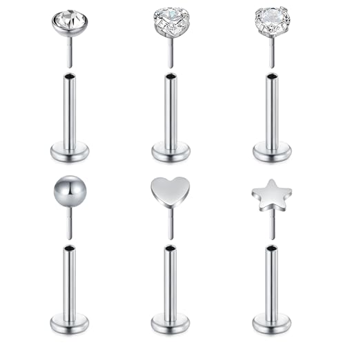 VF VFUN 16G Piercing Labbro Labret Acciaio Chirurgico Diamante CZ Helix Trago Cartilagine Orecchino 8mm Piercing Gioielli per Donna Uomo Argento