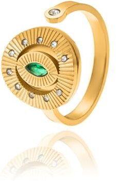 elerhythm Anello da donna placcato oro 18 carati Chunky Band Cubic Zirconia Daisy Flower, 5, metallo prezioso