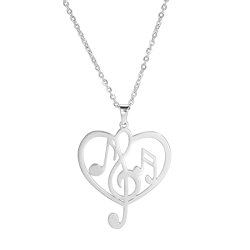 EUEAVAN Amore ispiratore nota musicale collana ciondolo musica punteggio numero elementi girocollo cuore musica amanti ginnastica danza musicista insegnante compagni di classe gioielli regalo (Argento)