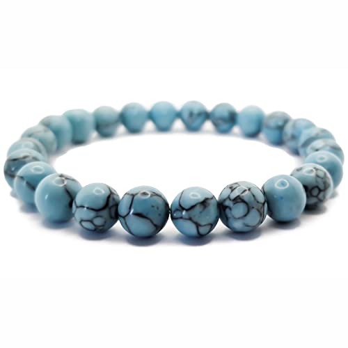 SPILLOX Bracciale Uomo Donna Elastico Da Vere Pietre Preziose Naturali Turchese Di 8mm Reiki Idea Regalo Festa Della Mamma Originale Diffusore Di Energia Guarigione Equilibrio (TURCHESE 2)