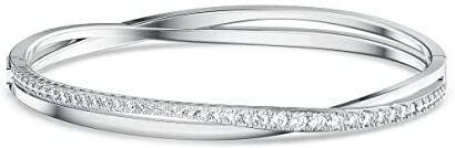 Swarovski Twist Bracciale Rigido, Placcato in Tonalità Rodio Lucido con Delicati Zirconi , Taglia L, Bianco