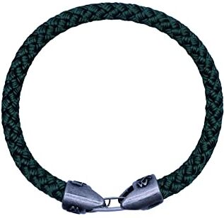 L4K3 Bracciale Unisex in Corda Nautica Intrecciato a Mano con Chiusura in Argento Antico, Stile Marino, Impermeabile, Anallergico e Antigraffio Made in Italy (Verde Militare, 20 cm)