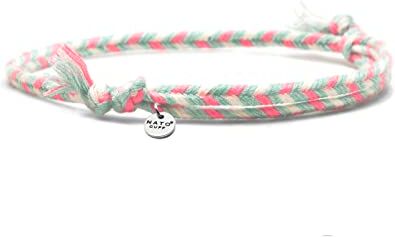 Nato Cuff Bracciale in Cotone intrecciato 4mm Fatto a mano in Francia Gioiello Uomo o Donna regolabile (Verde Bianco Rosa)