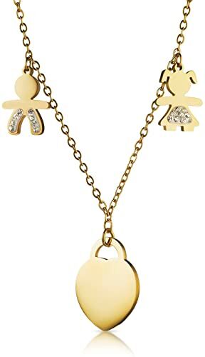 inSCINTILLE Collana Donna in Acciaio Inossidabile con Ciondolo Bebè e Cristalli Strass (Cuore Oro Giallo)