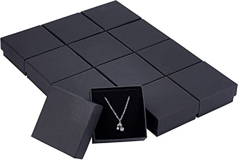 NBEADS 12pz Scatola dei Gioielli Nero, 7x7x3.5cm Scatola di Gioielli in Cartone Nero con Spugna Confezione Regalo Scatola di Cartone per Collane Orecchini Braccialetti Regalo Display