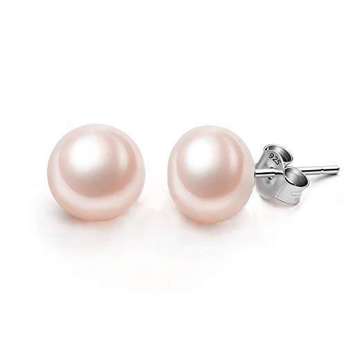 EVER FAITH Orecchini Argento 925, Orecchini donna piccoli Rosa Perla coltivata d'acqua dolce AAAA bottone Orecchini lobo 10MM