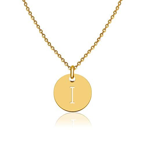 GD GOOD.designs EST. 2015 Collana di lettere in oro (regolabile) Collana in oro con ciondolo a lettera rotonda (I)
