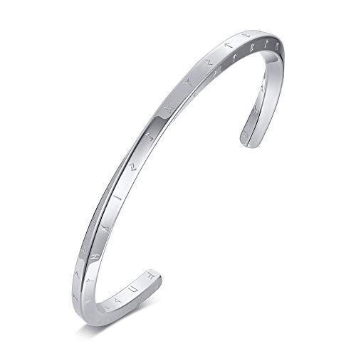 Vnox Viking Gioielli-Mobius Bracciale Rigido per Uomo Donna in Acciaio Inossidabile Rune vichinghe di Bracciale amuleto Nordico per Uomo,Regalo Gioielli Fan Vichinghi,Argento,Diametro 64mm