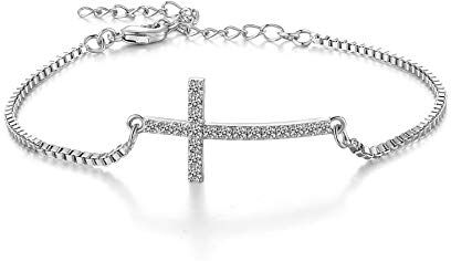 CERSLIMO Bracciale da donna in argento placcato oro bianco zirconi pavimentati braccialetto cuore infinito cerchi rotondi regalo di compleanno per ragazze donne madri sorelle migliori amici, 14