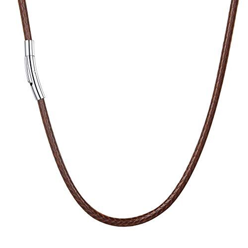 U7 Collana Uomo Donna in Corda di Cera, Marrone Catenina Uomo Collana caucciù, 3 mm Larghezza Chain Catena Collana Sottile, 51 cm Lunghezza Collana Uomo Pelle Impermeabile Sintetica Uomo Donna