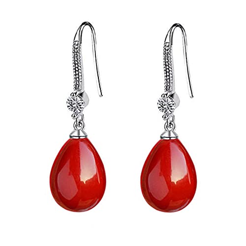 ANNAVA Orecchini da donna in argento 925 con perle rosso a goccia d'acqua, pendenti con zirconia cubica di cristallo austriaci, gioielli da donna ()