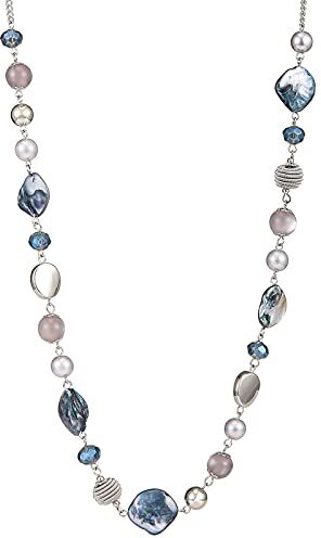 FULU AUTUMN Collana da Donna in Argento con Perline Lunghe Collana di Metallo Bohémien Conchiglia Donna Regali Compleanno(Blu)