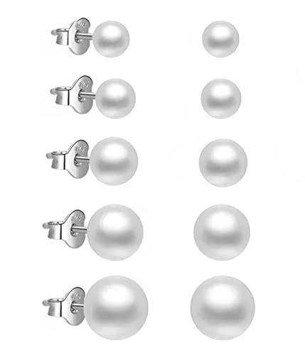 SCJJZ orecchini perle,orecchini donna,set orecchini,5 paia di orecchini di perle da donna orecchini di gioielli in argento semplici femminili (4-8 mm)