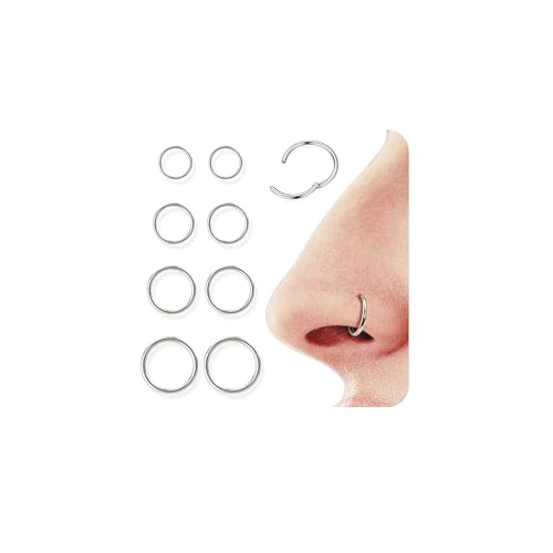 Diamday 8pcs Piercing Naso Anello 16G/18G Septum Nostril Piercing Cerchio Clicker 316L Acciaio Chirurgico Labbro Anelli Cartilagine Orecchini Segmento Helix Trago Conch Piercing 6mm/8mm/10mm/12mm