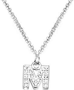 bifriend S925 Argento 26 Lettera Inglese Lettera Collana Di Cristallo Per Le Donne Ragazza Miglior Regalo (M)