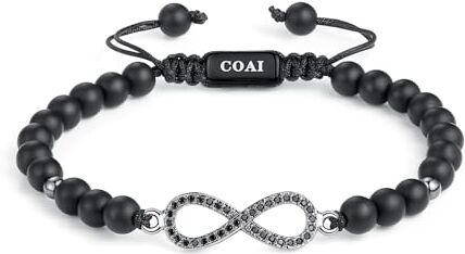 COAI Bracciale Infinity Unisex con Perline di Onice Opaco e Charm Infinito M