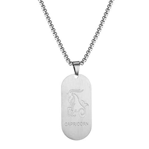 AFSTALR Segno Zodiacale Collana Capricorno Pendente Piatto militare Argento Zodiaco Collana Regalo di Natale Uomo