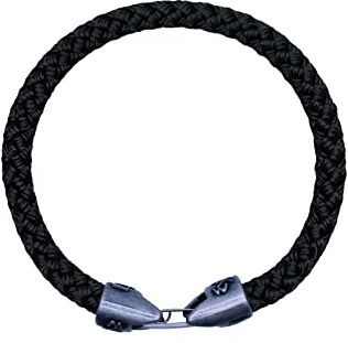 L4K3 Bracciale Unisex in Corda Nautica Intrecciato a Mano con Chiusura in Argento Antico, Stile Marino, Impermeabile, Anallergico e Antigraffio Made in Italy (Nero, 17 cm)