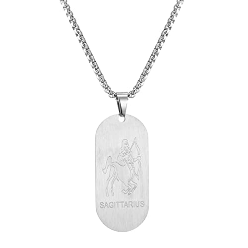 AFSTALR Segno Zodiacale Collana Sagittario Pendente Piatto militare Argento Zodiaco Collana Regalo di Natale Uomo