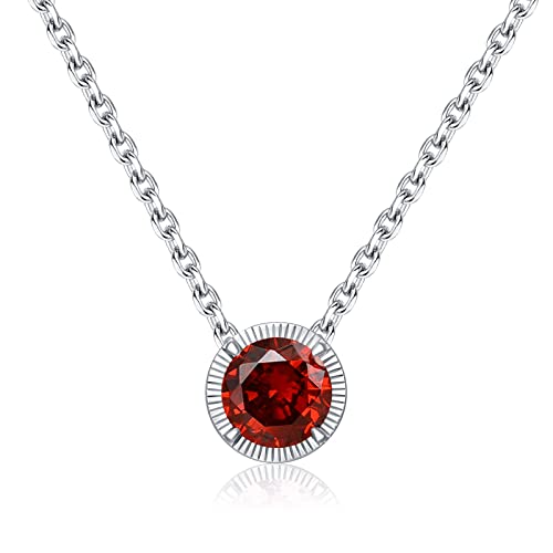 Qings Collana Gennaio con Ciondolo Rosso in Argento Sterling 925 Ciondolo Birthstone Gennaio con Diamante Rosso Regali Gioielli per Donne e Ragazze