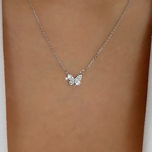 TseenYi Farfalla Collana Girocollo Argento Farfalla Collana Ciondolo Mini Farfalla Breve Scintillante Cz Farfalla Catena Collana Gioielli Per Le Donne Ragazze Regali