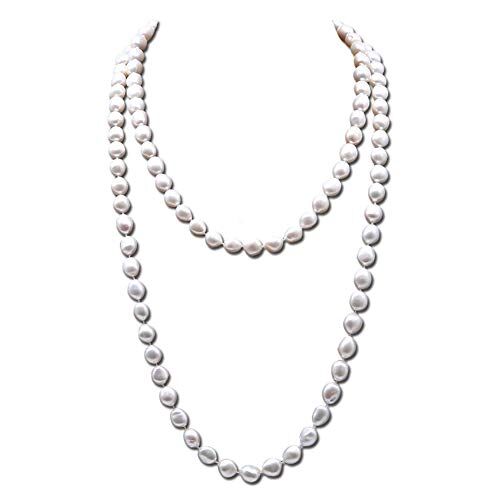 Pearl JYX, collana di perle barocche naturali d'acqua dolce, bianche, 9 -10 mm, filo singolo, 40,6-152,4 cm. Personalizzabile e Perla, colore: white, cod.