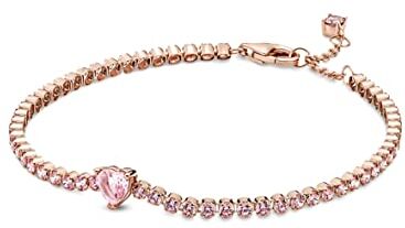 PANDORA Bracciale da tennis da donna con cuore scintillante, colore rosa 580041C01, Argento sterling, zirconia cubica