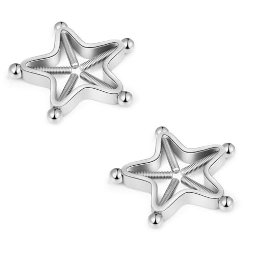 BEeby 1 coppia Pentagramma Falso capezzolo (senza piercing) Acciaio inox regolabile senza piercing Femmina -argento