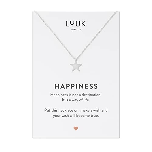 LUUK LIFESTYLE Collana in acciaio inossidabile elegante da donna con pendente stella e carta regalo HAPPINESS, 50cmgioielli eleganti e alla moda, collana amicizia, argento