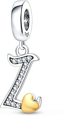 Pandach Charm con Pendente a Forma di Lettera dell’alfabeto A-Z, in Argento Sterling 925 Autentico con Cristalli. Compatibile con La maggior Parte dei Braccialetti e Delle Collane di Europee