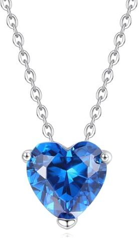 GAVU Collana da Donna con Ciondolo Cuore Punto Luce di Zirconia Cubica Blu con Catenina in Argento Sterling 925