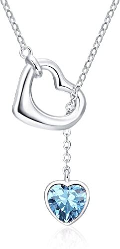 Qings Collana Cuore Donna Argento 925 Acquamarina Collana Ciondolo a Cuore Pietra Portafortuna Marzo Birthstone con Zirconia Brillante Natale Compleanno Gioielli Regalo per Ragazze Madre Figlia