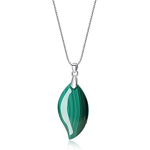 COAI Collana da Donna in Argento Sterling con Ciondolo Foglia in Malachite Naturale