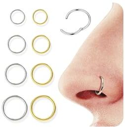 Diamday 8pcs Piercing Naso Anello 16G/18G Septum Nostril Piercing Cerchio Clicker 316L Acciaio Chirurgico Labbro Anelli Cartilagine Orecchini Segmento Helix Trago Conch Piercing 6mm/8mm/10mm/12mm