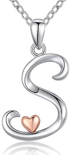 CELESTIA Donna Collana Iniziali Lettera S, Alfabeto e Cuore Ciondolo Gioielli di Argento Sterling 925 e Oro Rosa