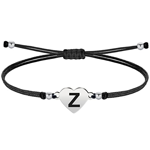 cotigo Bracciale lettera Z iniziale con cordino cerato Bracciale donna o uomo con iniziale nome Bracciale lettera in acciaio inox incisa