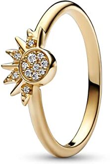 PANDORA Anello Moments con sole brillante placcato in oro 14k con zirconi cubici trasparenti, 60