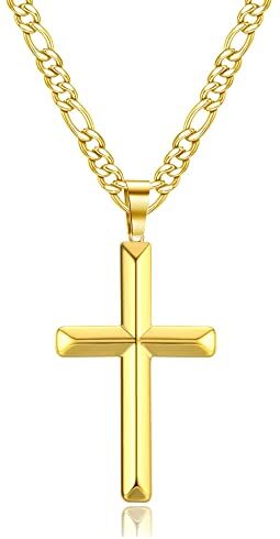 Roheafer Collana Croce Uomo Donna in Acciaio Inossidabile Catena Figaro Placcata Oro 18k Collana Crocifisso Smussato Nero Oro Argento Collana Uomo Semplice per Regalo