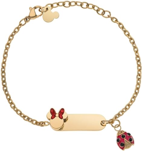 Disney Bracciale Lucky Minnie Collezione Acciaio Color Oro, con Coccinella Rossa, Gioielli  per Bambine e Bambini