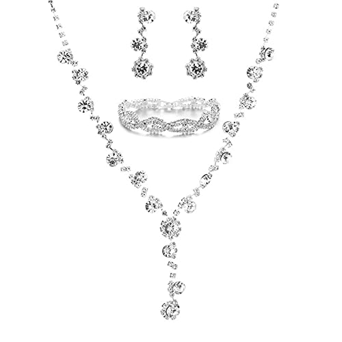 Saterkali Braccialetto da donna regalo, 2 pezzi e 3 pezzi accattivanti collana anti-deforme leggera a forma di fiore di sole strass collana orecchini set per matrimonio 3