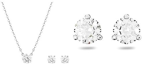 Swarovski Set Attract, Taglio tondo, Bianco, Placcato rodio & Orecchini a Lobo Solitaire, Taglio Tondo, Bianchi, Placcato Rodio