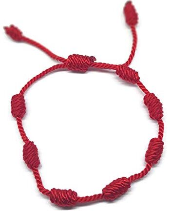 MYSTIC JEWELS By Dalia, braccialetto Cabala, in cordoncino di filo rosso, con 7 nodi, unisex, regolabile, per la protezione contro il malocchio, portafortuna