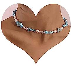 Cimenexe Collana girocollo turchese blu della Boemia Collana con clavicola con catena di perle Collana girocollo in pietra turchese corta Collana girocollo con perline blu Gioielli per donne e ragazze