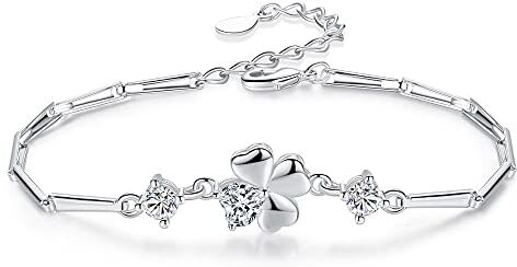 BEYEQCEZ Bracciale Donna Catena Quadrifoglio Portafortuna, Bracciale in Argento Sterling da Donna, Bracciale dell'amicizia, Cavigliera, Regalo di Gioielli per Donne, Regalo di Amicizia per Ragazze