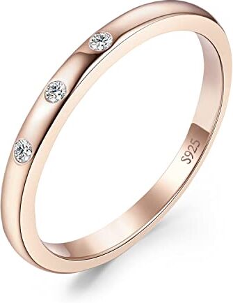 JewelryPalace Classici Anelli Impilabili Donna Argento 925 con Cubic Zirconia, Anello Rosa Donna Argento a Tre Pietre Preziose, Fedi Matrimonio in Argento Anello Oro Rosa Set Gioielli Donna