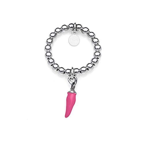 DOP Gioielli Gioielli DOP Anello Boulé Elastico Mini Charm Peperoncino Smalto Antigraffio Fatto a Mano in Italia Argento 925 - Garanzia di 2 Anni Colore Fuxia