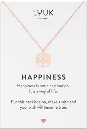 LUUK LIFESTYLE Collana in filigrana in acciaio inossidabile con design raffinato, con ciondolo Albero della vita e carta regalo HAPPINESS, 50 cm, portafortuna, rosa