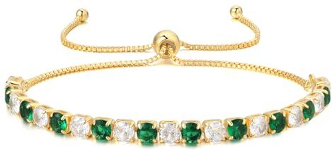 LOVANS Bracciale Tennis Donna Bracciale Donna Argento con Zirconio Braccialetti Regolabile Donna Regali Natale Donna Regalo Laurea Donna Regalo Compleanno(più verde Oro)